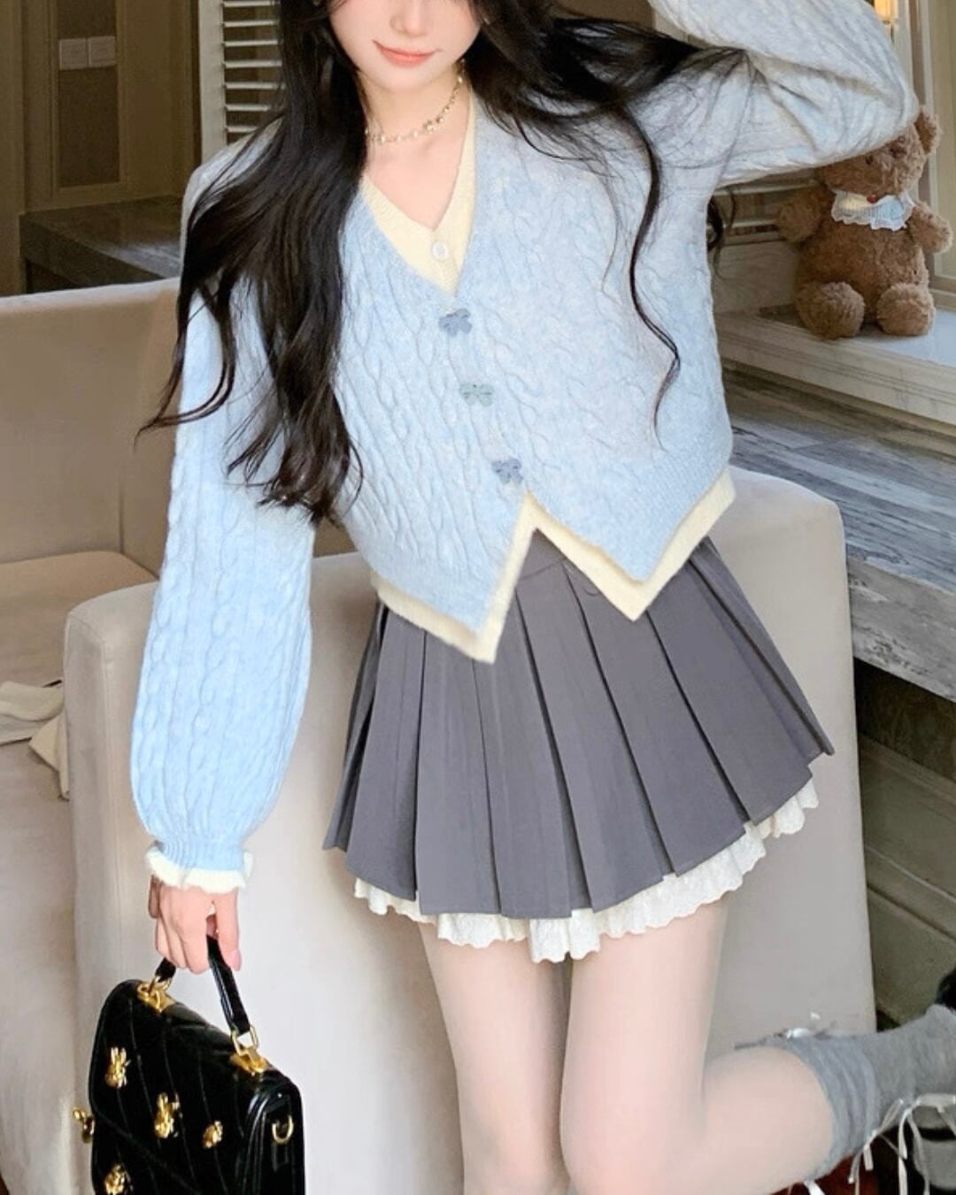 【Lサイズ残り在庫わずか】ダブルレイヤーデザインリボンセーター 25W08435