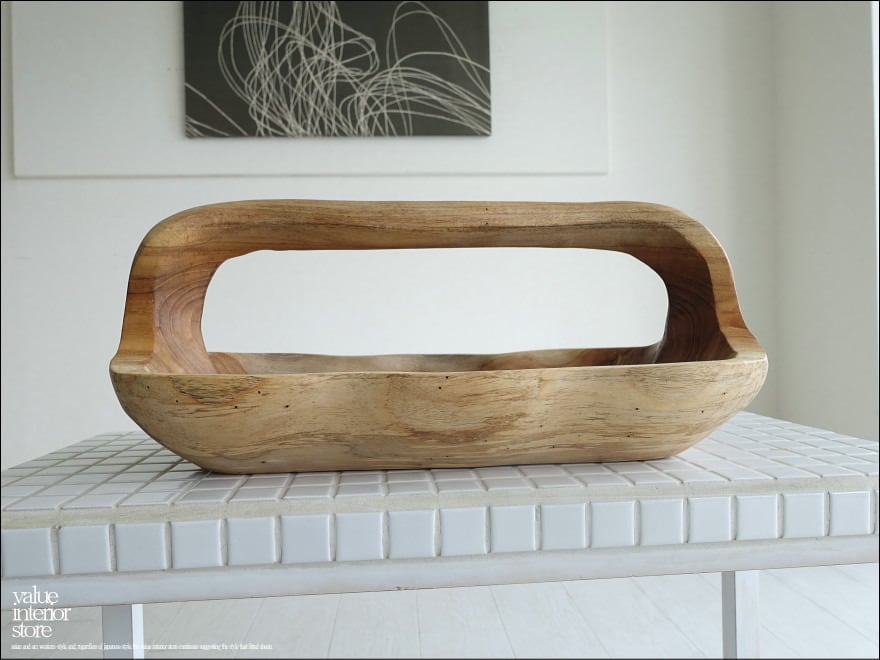 チーク無垢材 プリミティブトレイN/02 カトラリートレイ フルーツトレイ フルーツバスケット 収納かご 削り出し 小物入れ 世界三大銘木