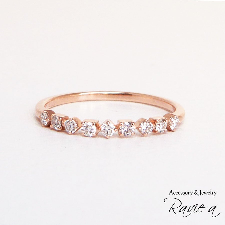 ハーフエタニティリング ダイヤモンド K10 ピンクゴールド 9石 結婚指輪 婚約指輪 誕生日プレゼント Ravie-a