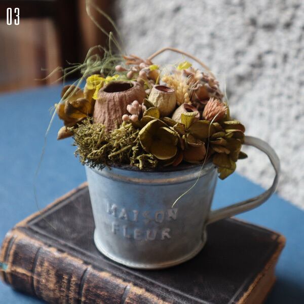 プリザードフラワー ドライフラワー ブリキバケツアレンジメント