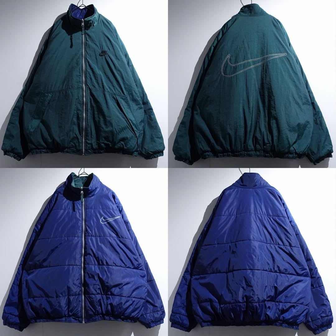 90s "NIKE" Green & Blue Logo Embroidery Design Padded Jacket