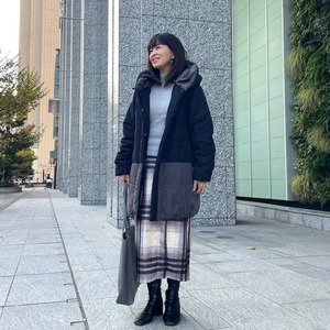 バイカラー　中綿コート