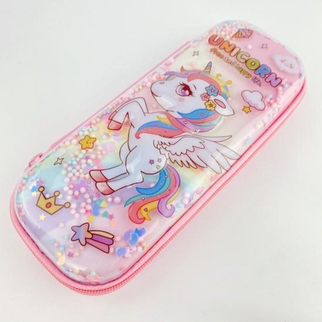 ユニコーン ペンケース ピンク 大容量 EVA素材 防水 ペンホルダー付き 筆箱 キッズ