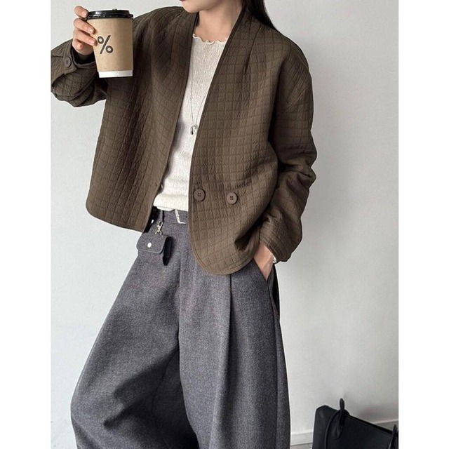 square-quilted V-neck cardigan