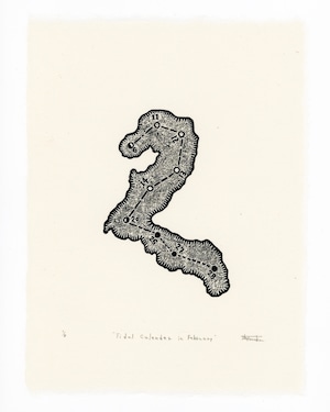 田中彰 TANAKA Sho ［Tidal calendar in February］2024 woodcut/sheet