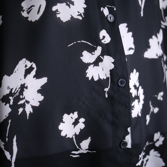 black base flower art pattern loose h/s see-through shirt