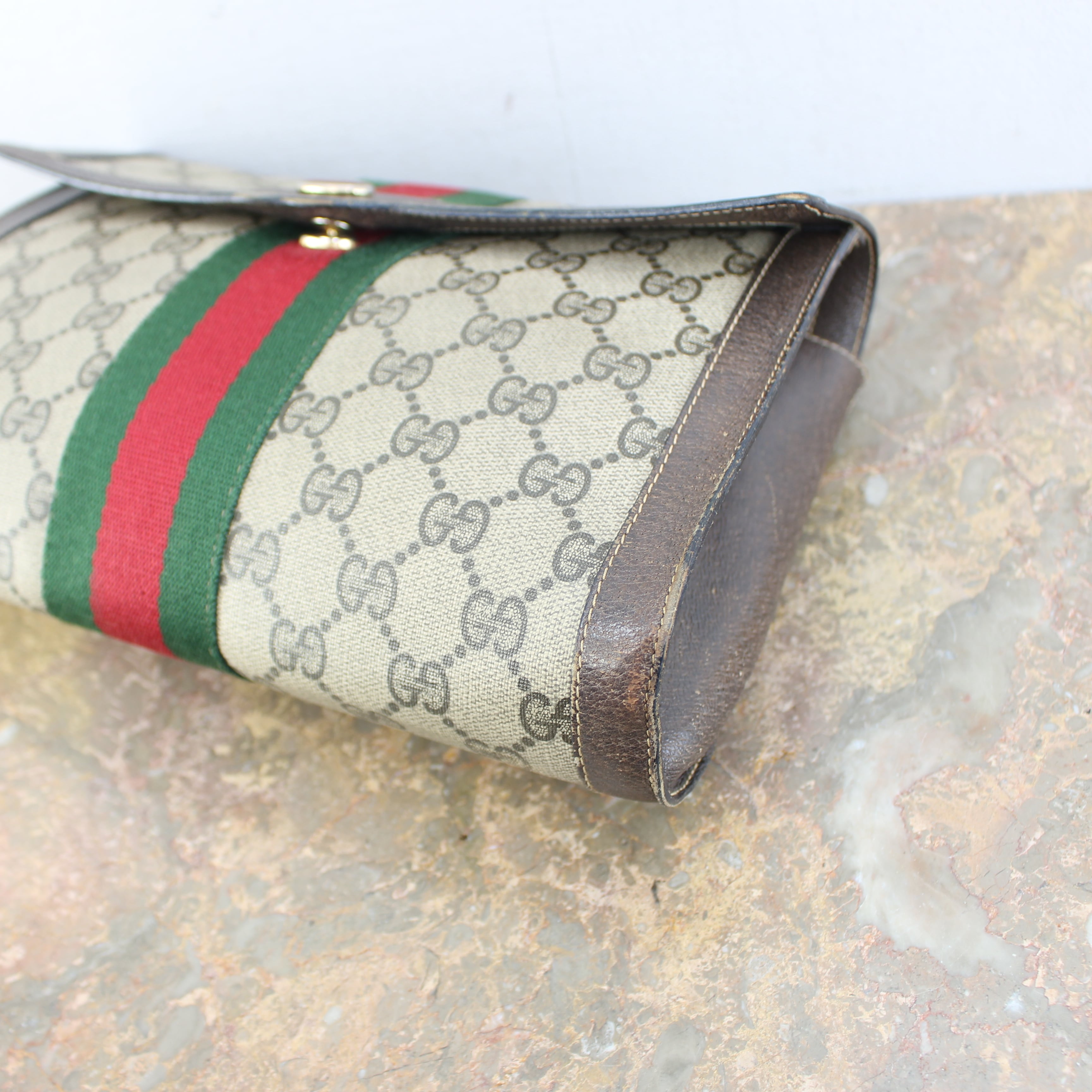 OLD GUCCI SHERRY LINE GG PATTERNED CLUTCH BAG MADE IN ITALY