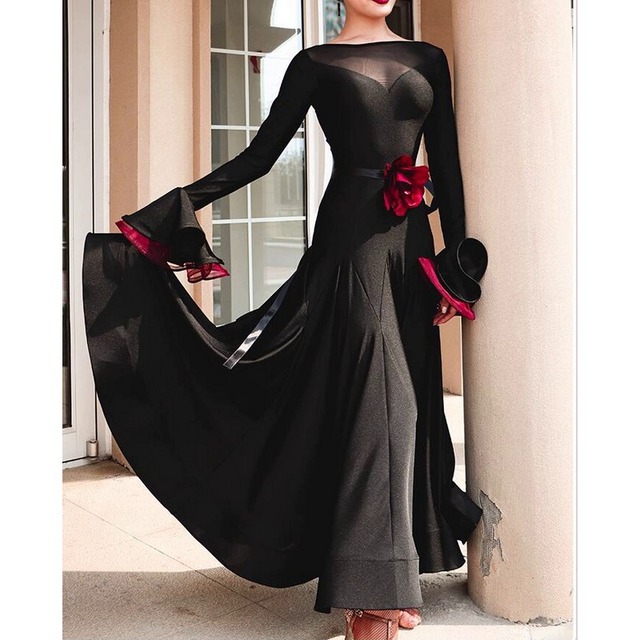 フラワーモチーフ ベルスリーブ スタンダード ロングドレス ds0982