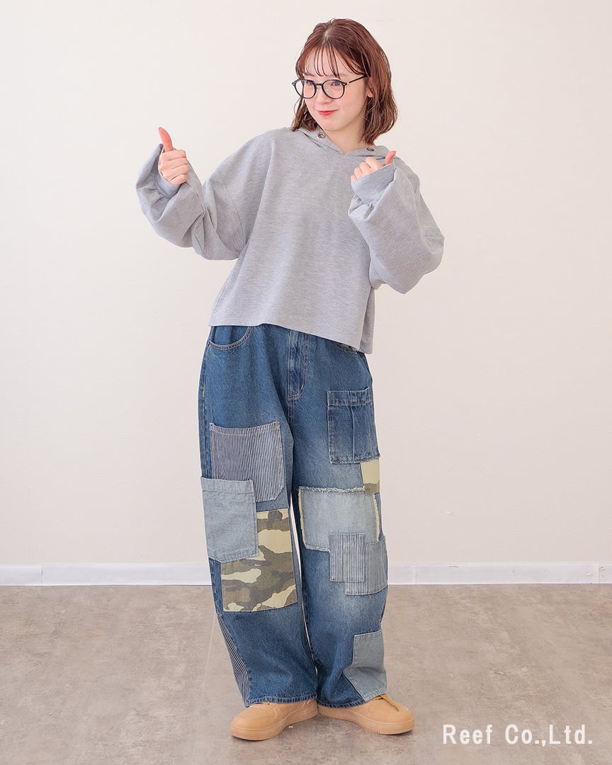 デニム×迷彩柄 パッチワークパンツ】 ST-225946 Brand：ミリロピュール