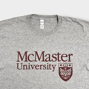 【M&Q GOLD】カレッジ カナダ McMaster University Mac マクマスター大学 ロゴ Tシャツ t-shirt  半袖 グレー LARGE メキシコ製 us古着