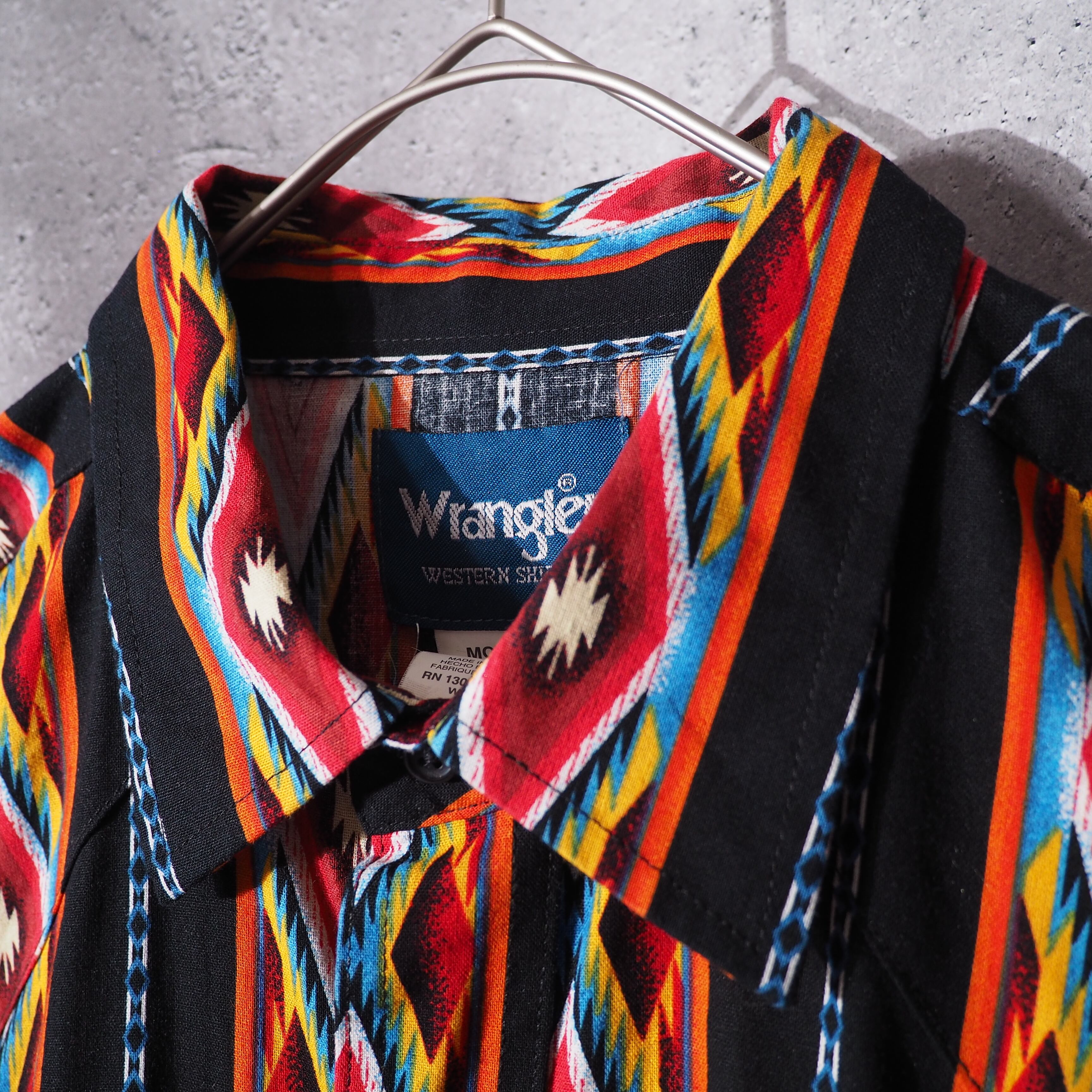 ” Wrangler ” ethnic stripe pattern vintage loose silhouette western shirt