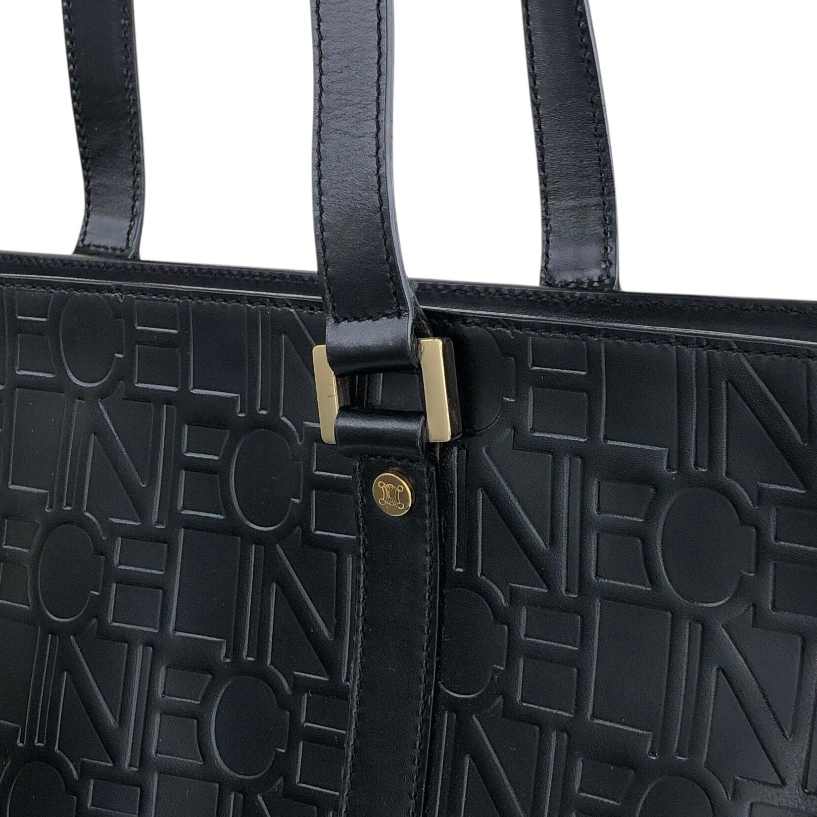 CELINE セリーヌ ロゴ型押し ハンドバッグ ブラック レザー vintage