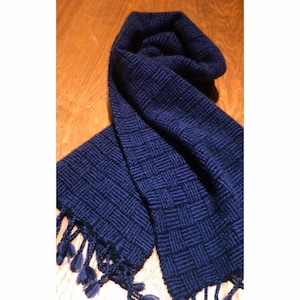 【受注制作御予約】手織りカシミヤマフラー　ブルー網代織り　made to order handwoven cashmere scarf