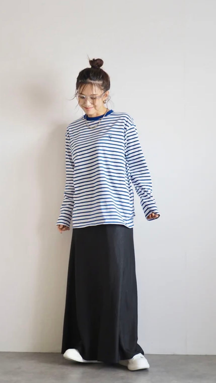 アニーカ ANIECA ボーダー ロングスリーブ トップス ネイビー 長袖 ANIECA 】ボーダーコクーンロングスリーブTシャツ | valance 福井