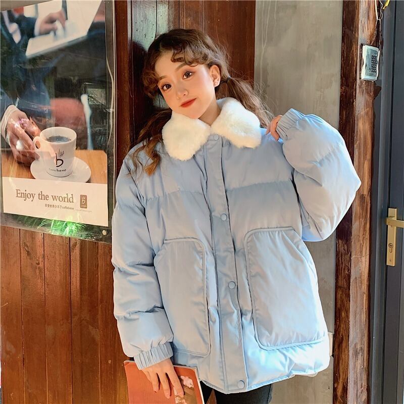 ブルージャケット ウィンターファーカラースタンドカラーコート オータム コットン 秋物 冬物 萌量不足65919341706