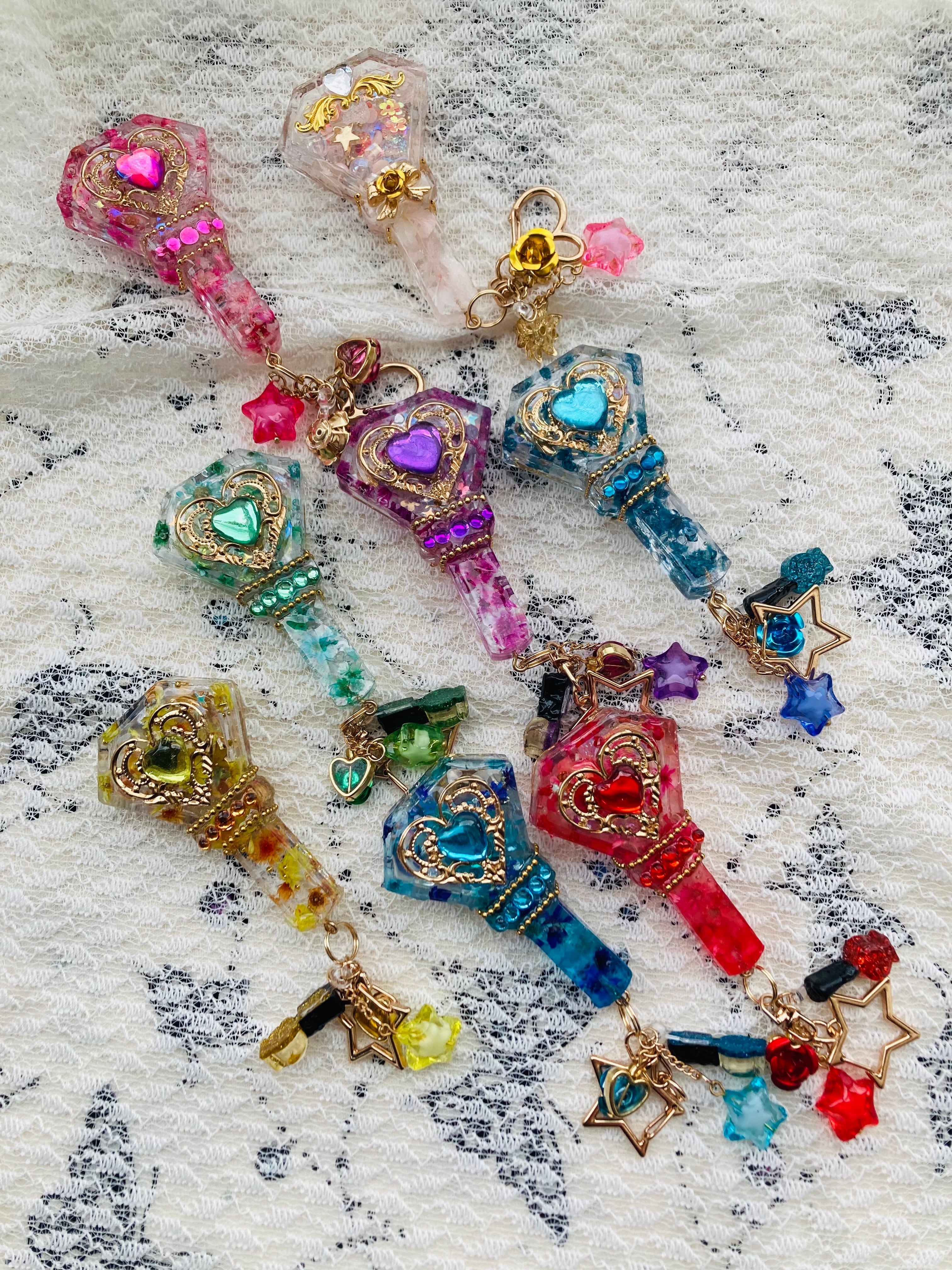 蓄光キラキラグリーンスターシェイカーキーホルダー レジン