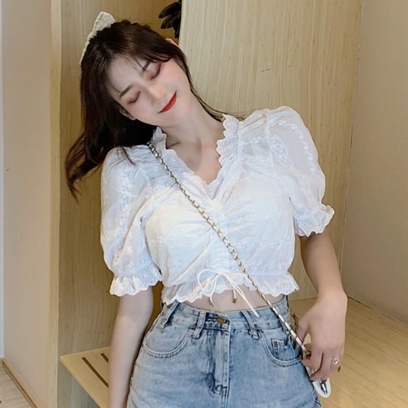 スリーブカラーショート半袖トップス レディーススプリングギャザーシャツ ハーフスリーブ 春物 スクウェア YY-ファッション93513832972