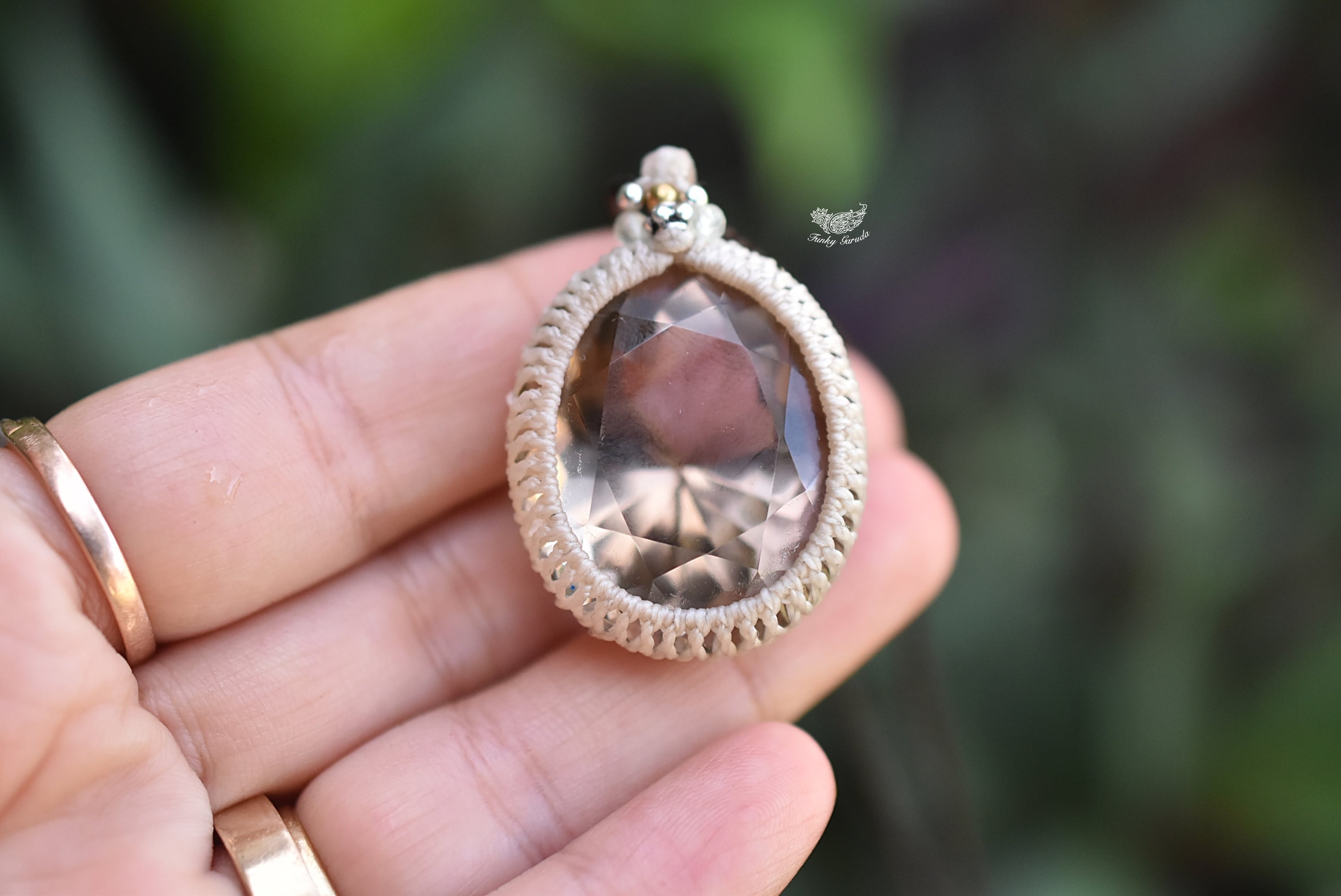 宝石ファセットカット☆スモーキークォーツ マクラメネックレス1049