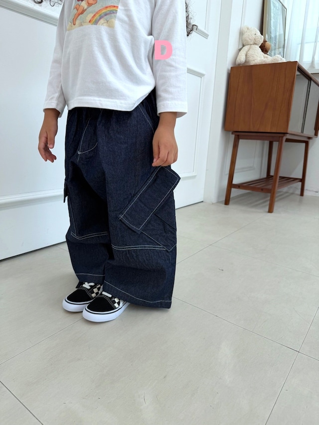 【取寄】dress monster|unbalance pocket cargo pants (indigo)|アンバランスポケットカーゴパンツ(インディゴ)|S-JS(1-5号)|kids&jr|26 autumn