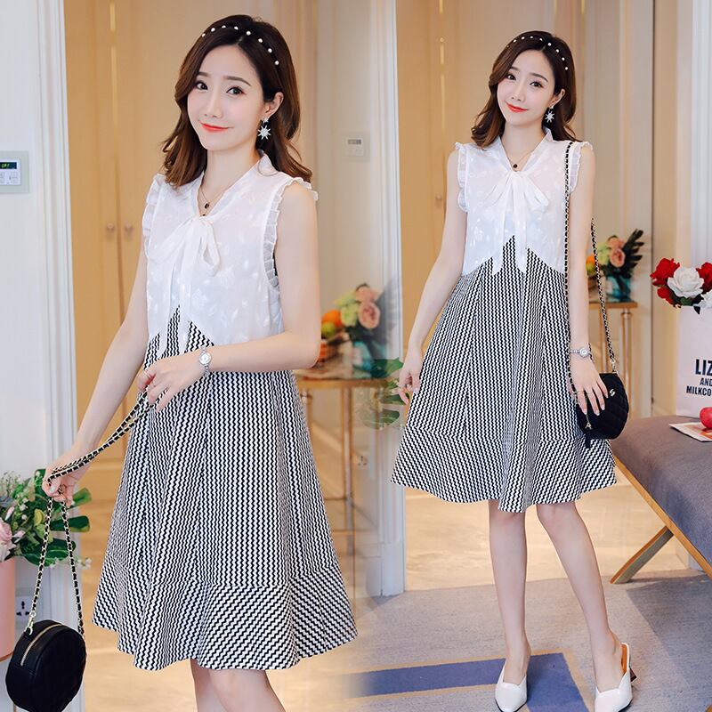 【新作】【送料無料】 マタニティドレス2019夏バージョンの新しいファッションマタニティドレスとネクタイノースリーブのルーズマタニティドレス-アリババ サマー 夏物 expec223877872651