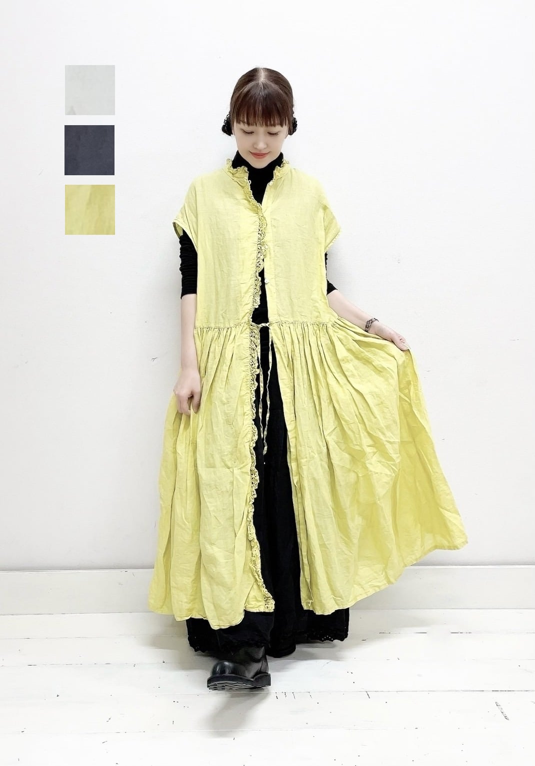 papier オンライン完売 ワンピース gauze dress/sax｜ワンピース 