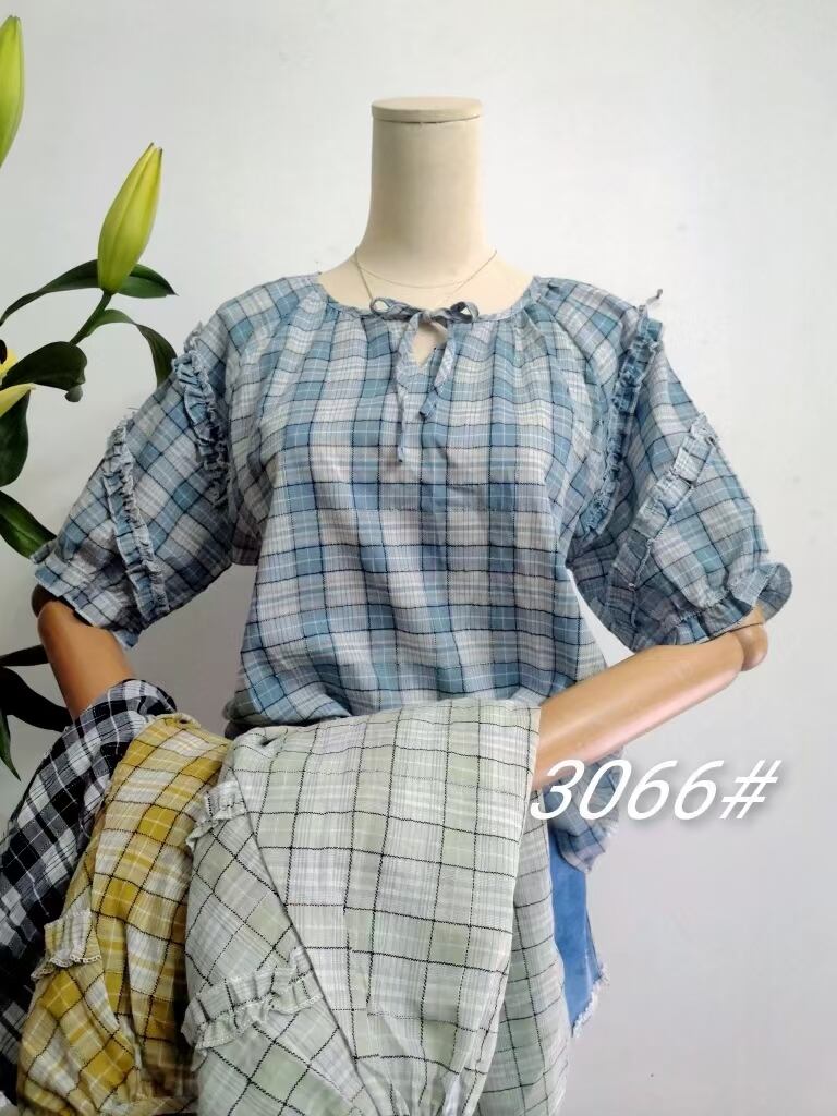 パフスリーブチェックブラウス　AJ3346-3066