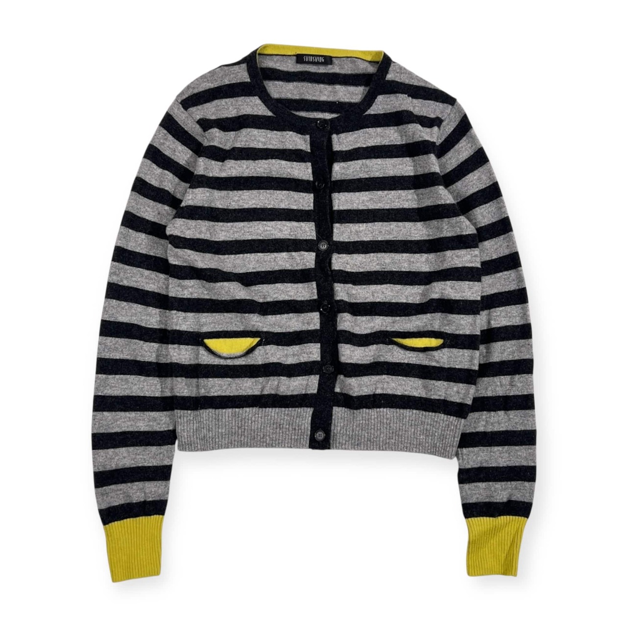 SVINSVING スウィンスウィング ボーダー ニット カーディガン 42/ブラック×グレー レディース