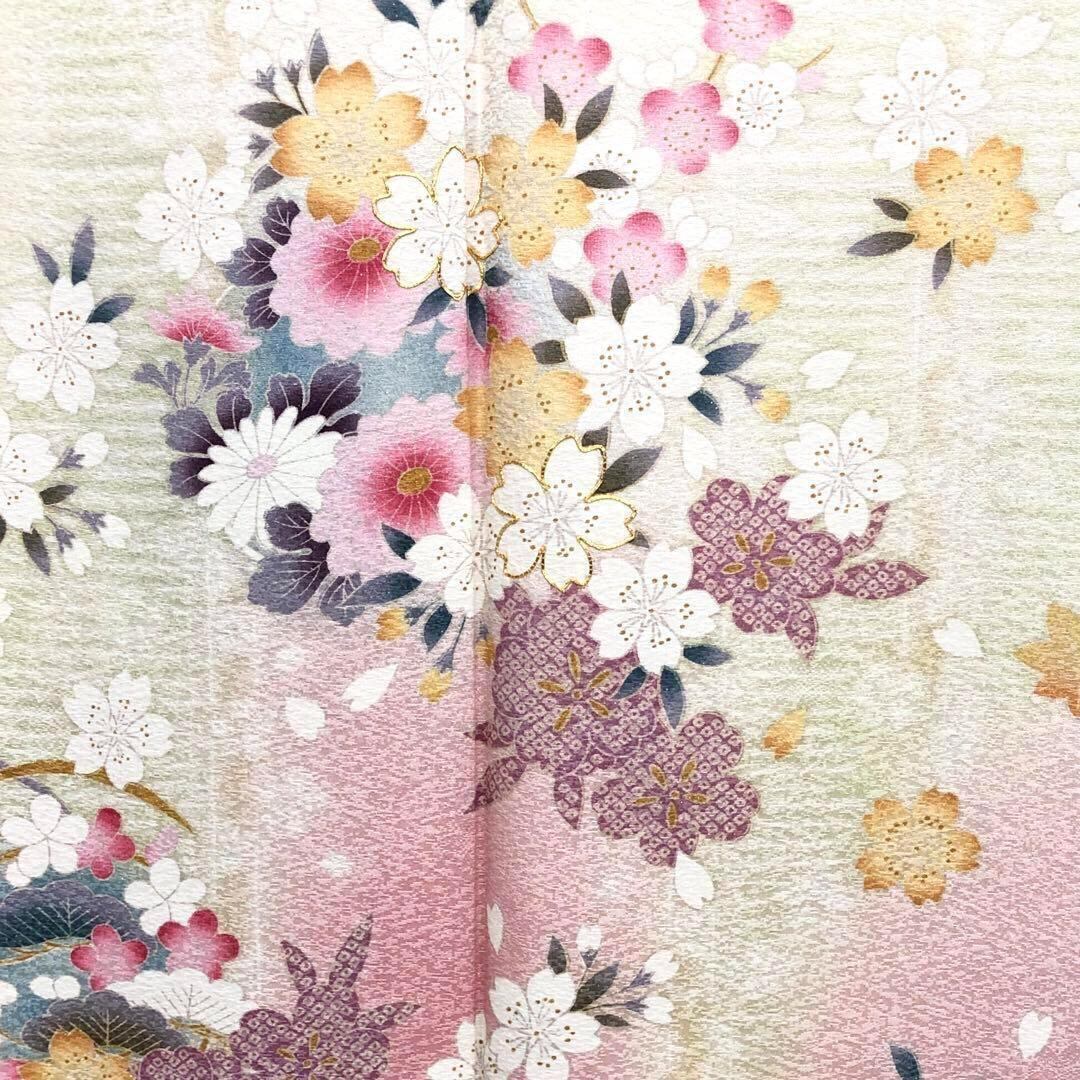 金通し　金駒刺繍　桜花模様　枝垂れ桜　振袖　着物　013a p 金通し 金駒刺繍 桜花模様 枝垂れ桜 振袖 着物 013a p