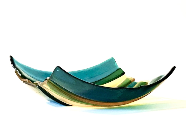 STRIPE BASKET  Clear Emerald Green and Lemon Yellow  "Lezioni By Enzo Mari"  /  CORSI DESIGN