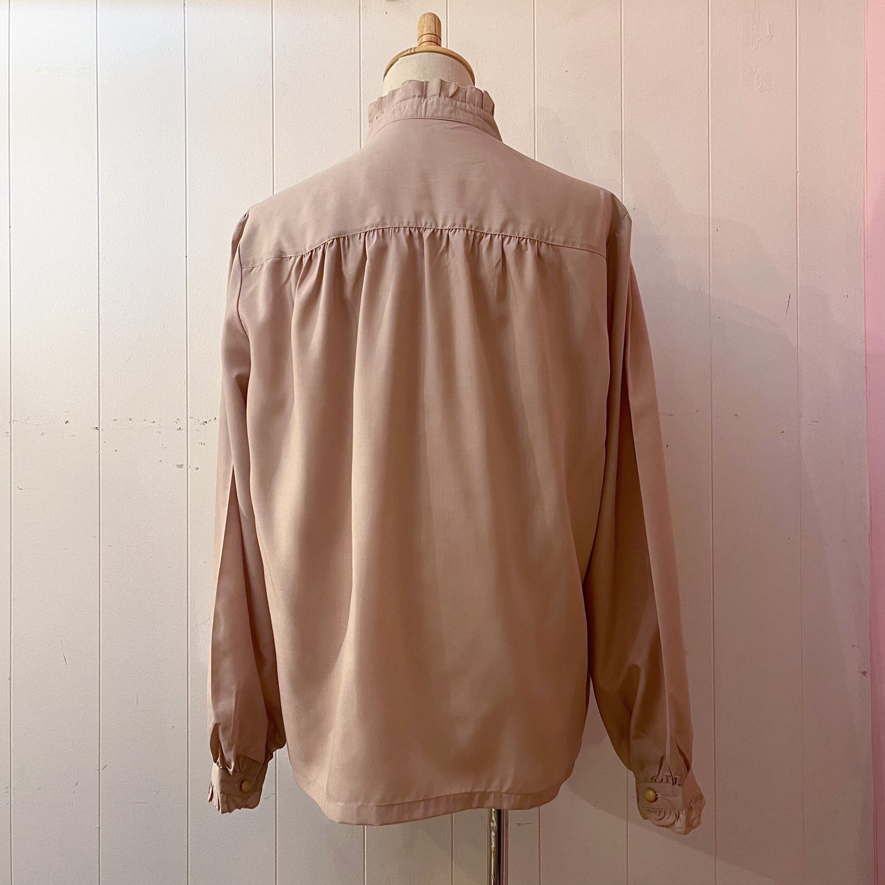 beige frill stand collar blouse