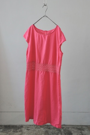 90s crochet waist linen cotton one-piece
