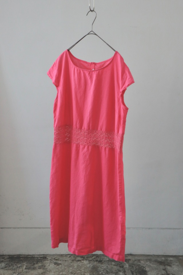 90s crochet waist linen cotton one-piece