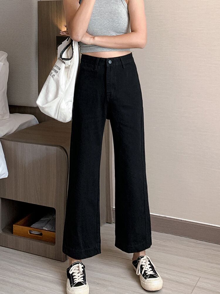 ボトムス パンツ ワイドパンツ デニムパンツ ワイドレッグ スリム 細身 ストレート ワイド ハイウエスト デニム きれいめ シンプル カジュアル おしゃれ お洒落 かっこいい こなれ感 ラフ メンズライク マニッシュ ボーイッシュ クール 無地 春 夏 10代 20代 30代 レディース 女性用 学生 通学 デート お出かけ 休日 旅行 着回し 普段使い 美脚 脚長 サイズ M L XL 2XL 3XL 4XL 大きいサイズ 黒 ブラック モノトーン