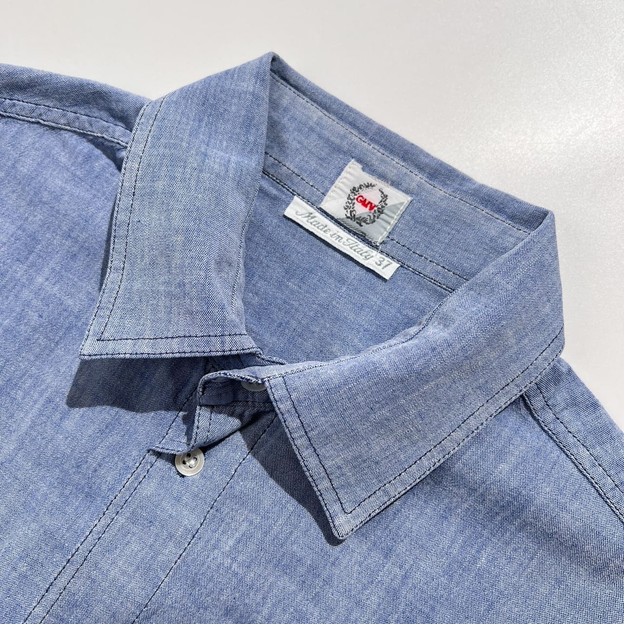 イタリア製 GIAN MARCO VENTURI 半袖 シャンブレー シャツ 37 /ビンテージ/メンズ/ブルー系