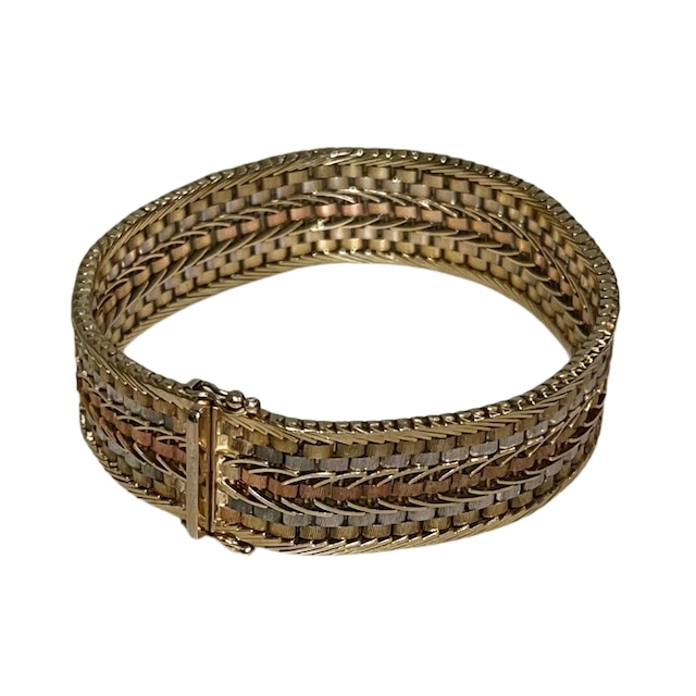 vintage 9ct gold unusual 10chain tri-color gold bracelet