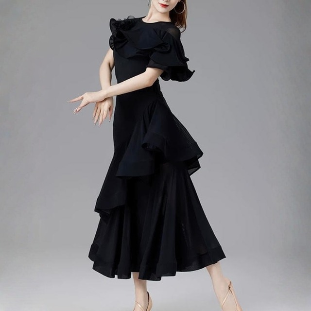 ボリューミー フリルケープ フローラル ダンス トップス 4col　D00630