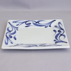 砥部焼 千山窯 角プレート（中） 青唐草