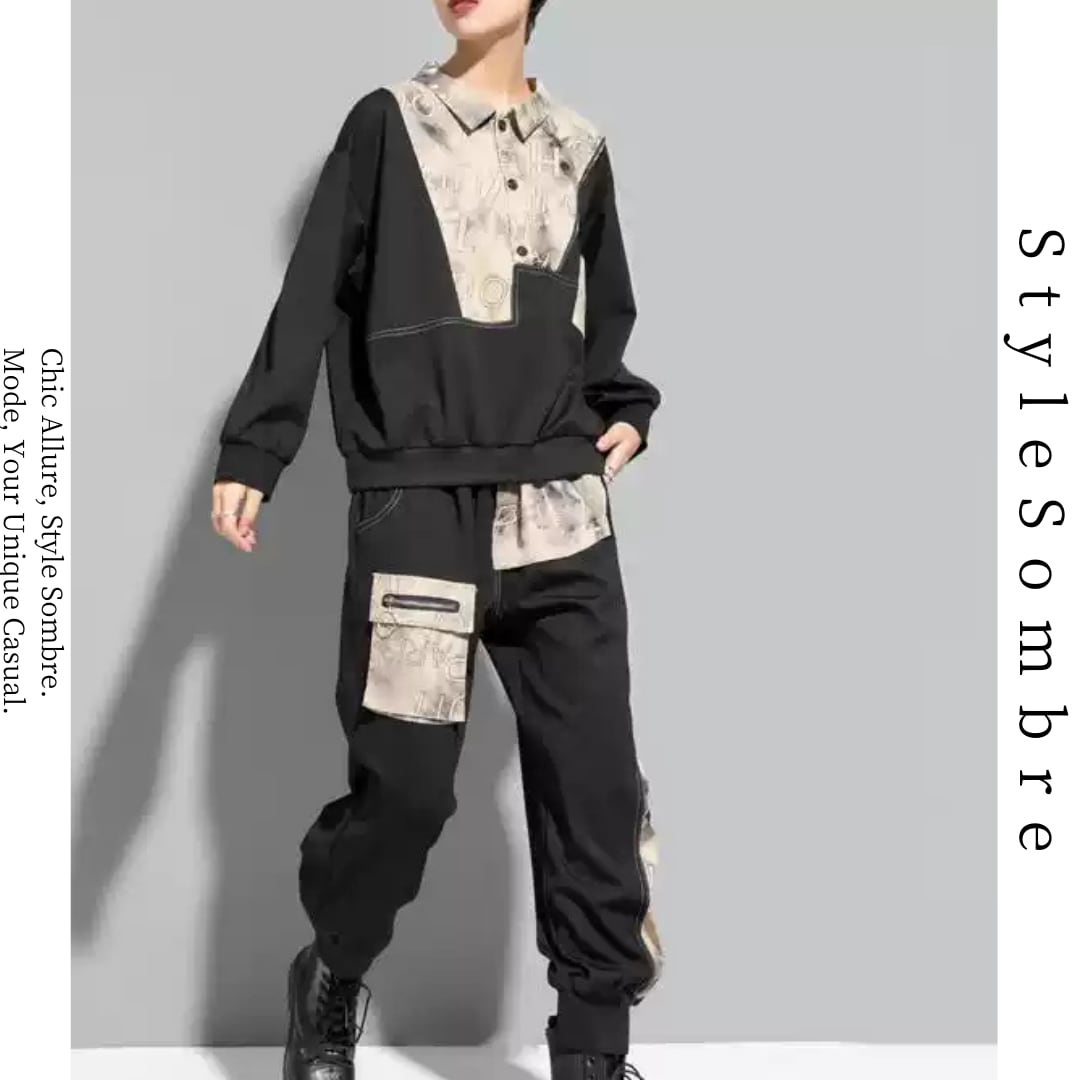 POLO襟不規則スプライシングセットアップ 2color ST0177