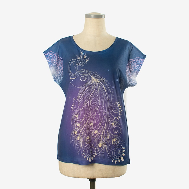 ヨガプリントTシャツ ピーコック１　Yoga print T-shirt Peacock1