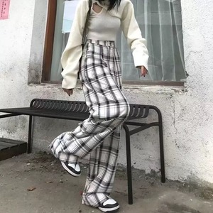 主役級チェックパンツ ハイウエストパンツ ワイドパンツ チェック柄 カットデザイン オープンデザイン カジュアル メンズライク ストリート 韓国っぽ Lamitte Deco トレンド 韓国ファッション ショップ Base店
