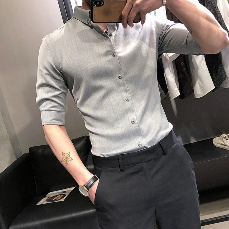 五分袖ボタンダウンシャツ 5カラー V0475