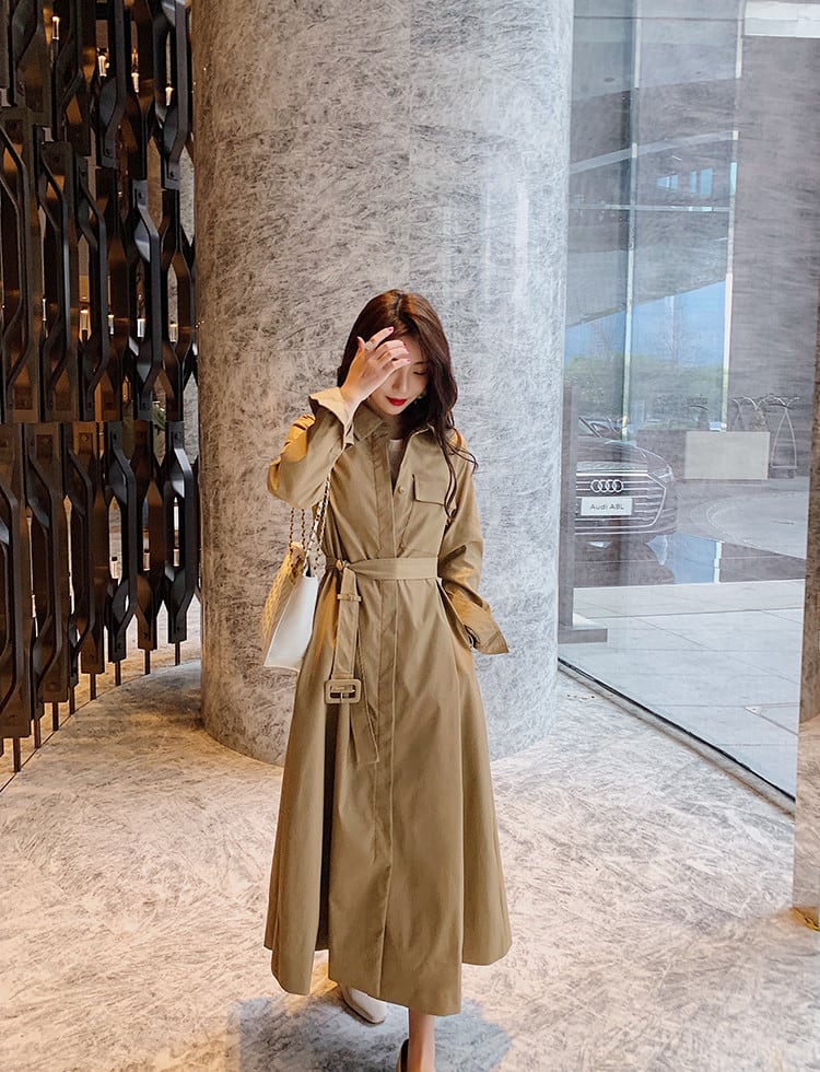 早い者勝ち トレンチコート ロングセクション 気質 ブリティッシュスタイル コート