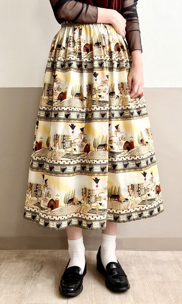 Animal Countryside Cotton Gathered Skirt