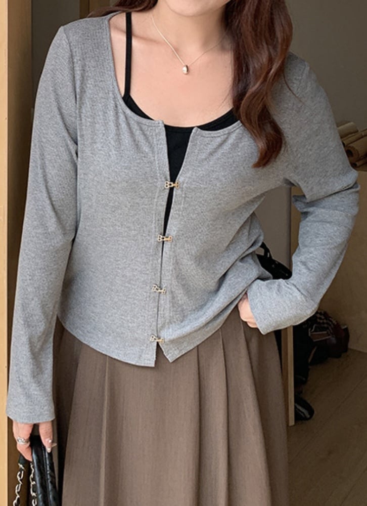 シンプルな大人の上品スタイル ホッククロージャーカーディガン&キャミソール 2点セット カジュアルスタイル シンプル キレイめ レイヤード おしゃれ 大きいサイズ 韓国 CH9814