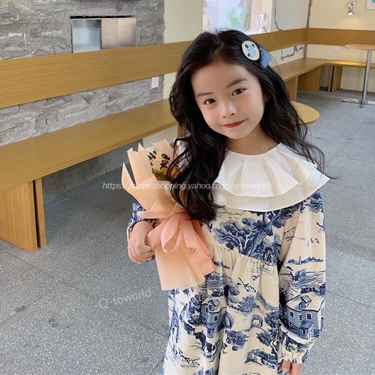 90 140 ワンピース オシャレ ヴィンテージ風 韓国版 可愛い 女の子 韓国子供服 子供服 キッズ Q Toworld キュートワールド 子供服