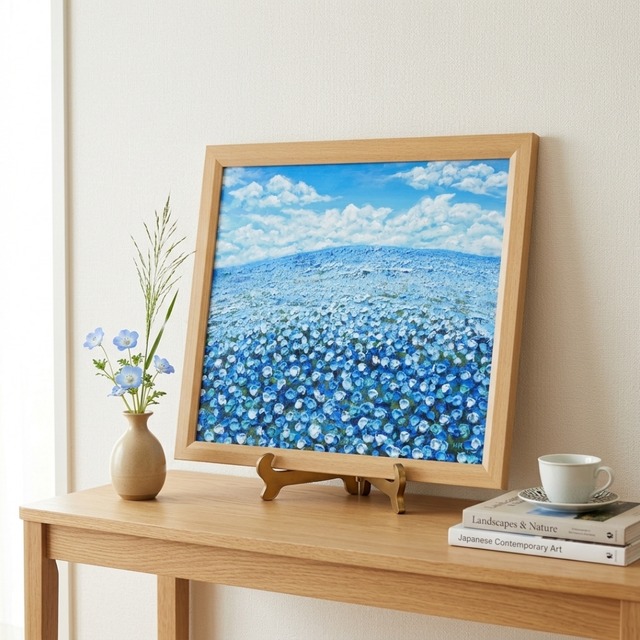 油絵 原画【群青のトパーズ】あじさい 紫陽花 絵画 インテリア 額なし