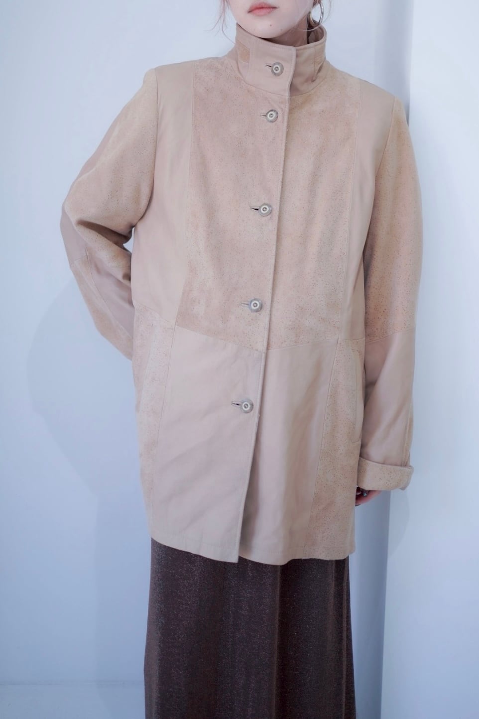 cream beige leather coat
