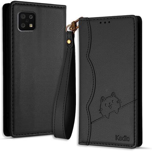 Kedic Aquos sense6s ケース 手帳型 Aquos sense6 ケース 可愛い笑顔の猫模様 手作り アクオス sense6s 携帯カバー Aquos sense6 カバー SHG05 SH-54bB ケース おしゃれ カード入れ 財布型 と横方向のスタンドが 多機能 アクオスセンス6 カバー 内蔵マグネット式 純色シンプルデザイン sense6s SHG07 ケース 黒 1805