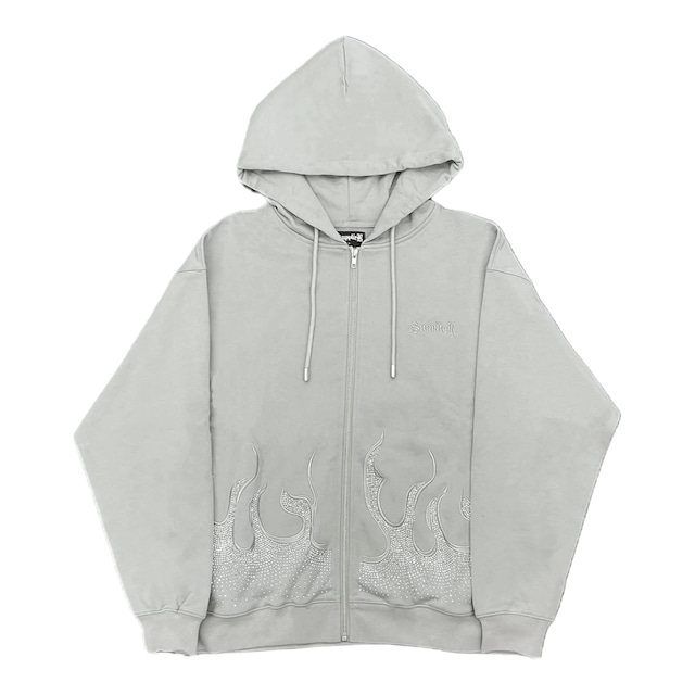 【SUPPLIER】FIRE PATTERN RHINESTONE ZIP HOODIE