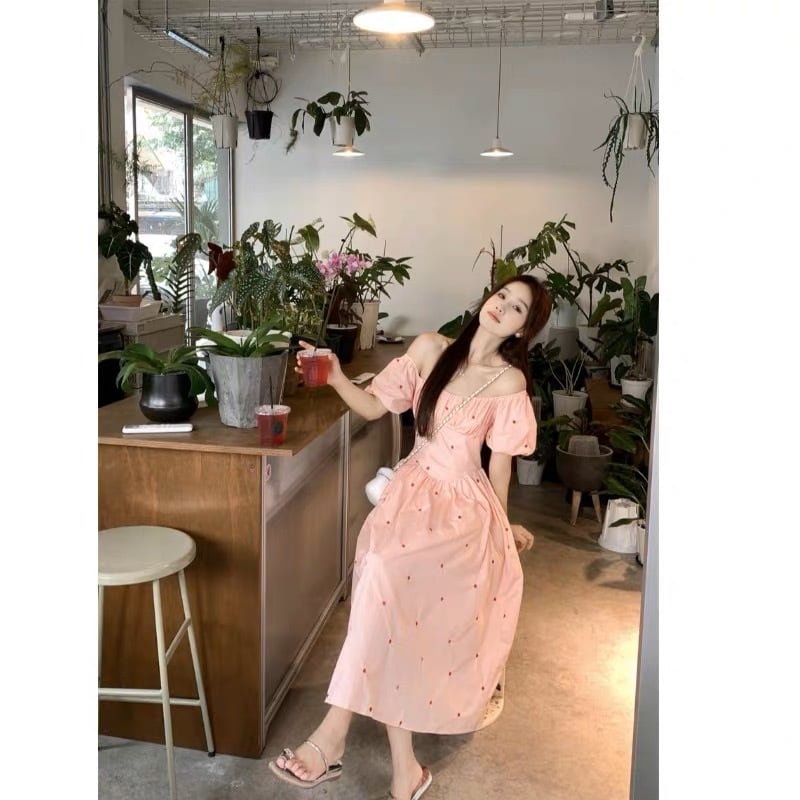 ドット柄ピンクワンピース G105CON0067 | liberal style. - 韓国